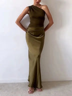 One Shoulder Pleated Party Maxi Dress - Elegant Summer Style for Women