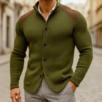 Greyson | Men's Knit Cardigan with Suede Shoulder Panels