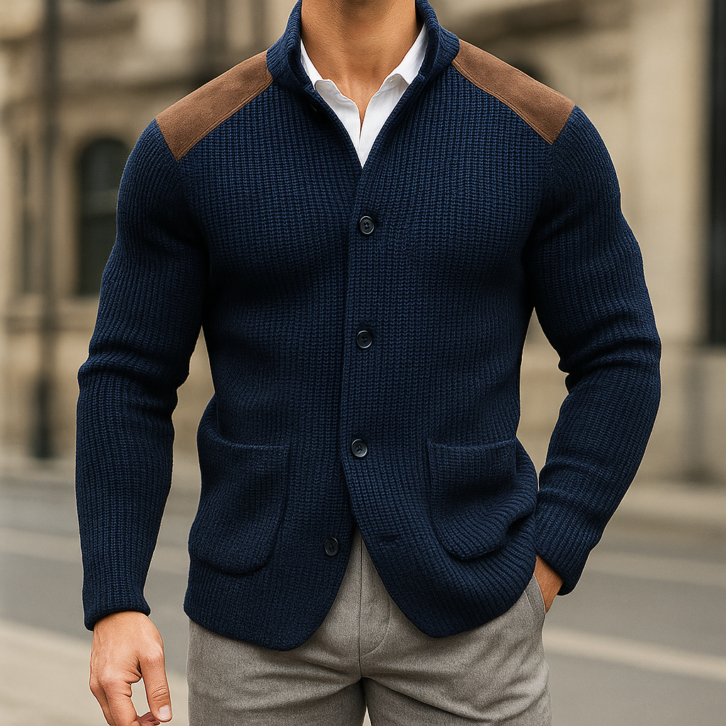 Greyson | Men's Knit Cardigan with Suede Shoulder Panels