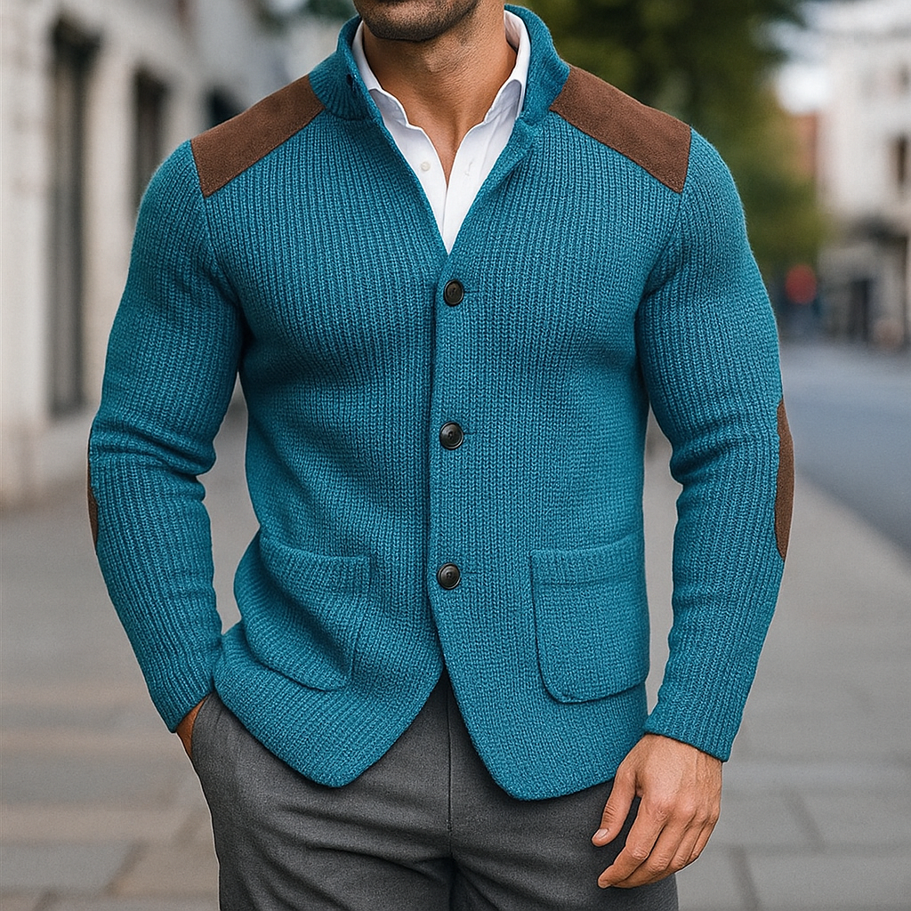 Greyson | Men's Knit Cardigan with Suede Shoulder Panels