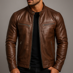 Braden | Men's Leather Biker Jacket with Zip Pockets