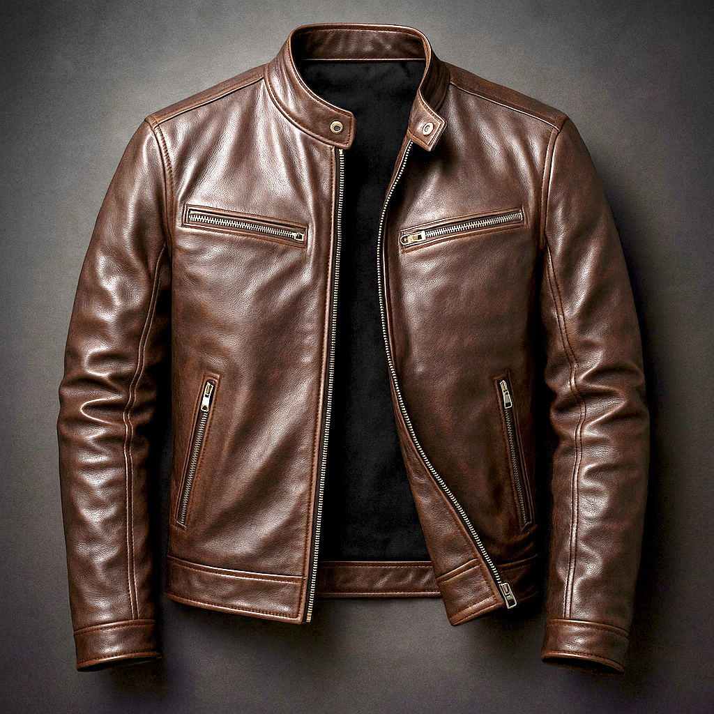 Braden | Men's Leather Biker Jacket with Zip Pockets
