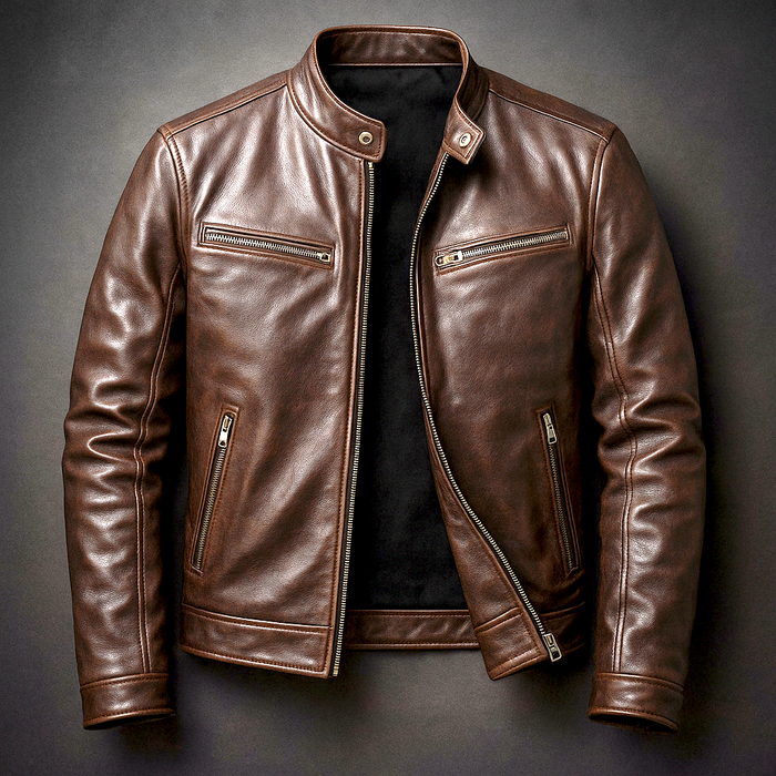 Braden | Men's Leather Biker Jacket with Zip Pockets