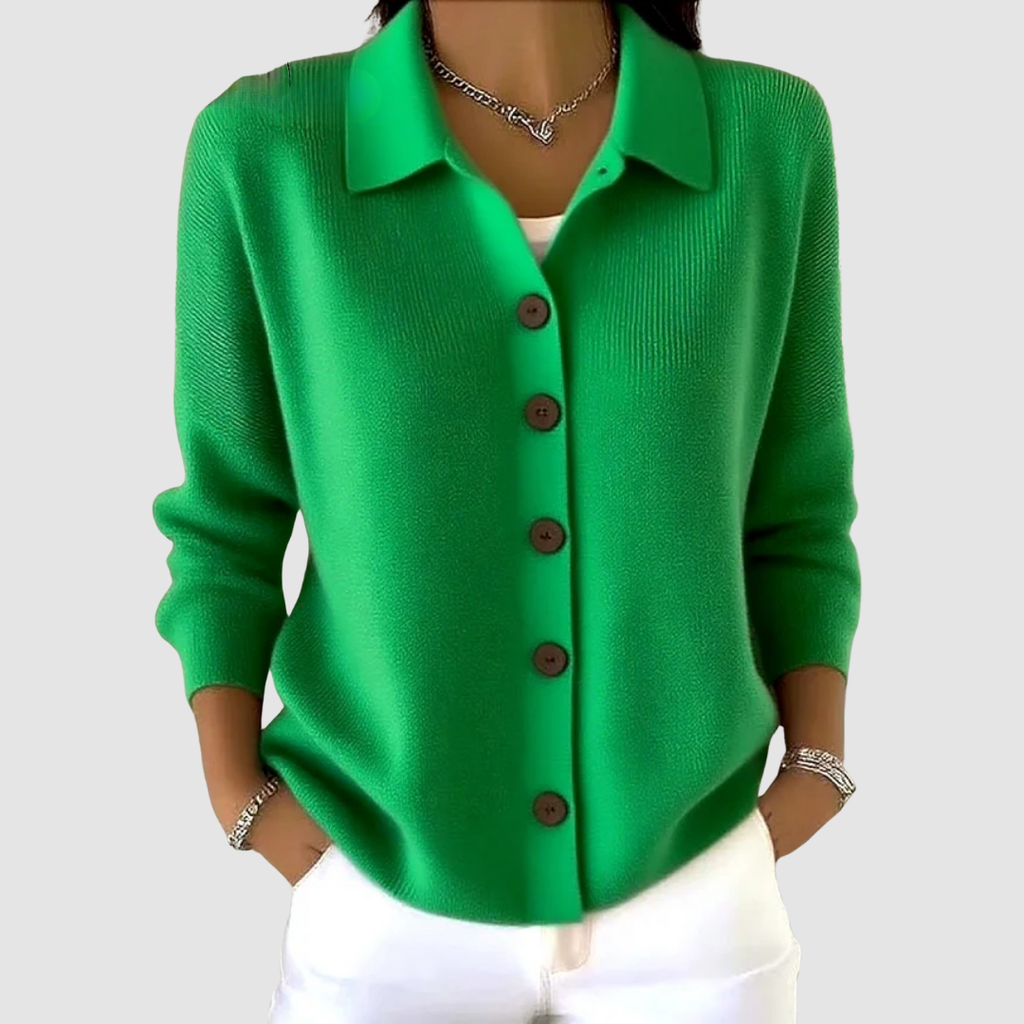 Riah | Women's Lapel Collar Button-Up Knit Cardigan