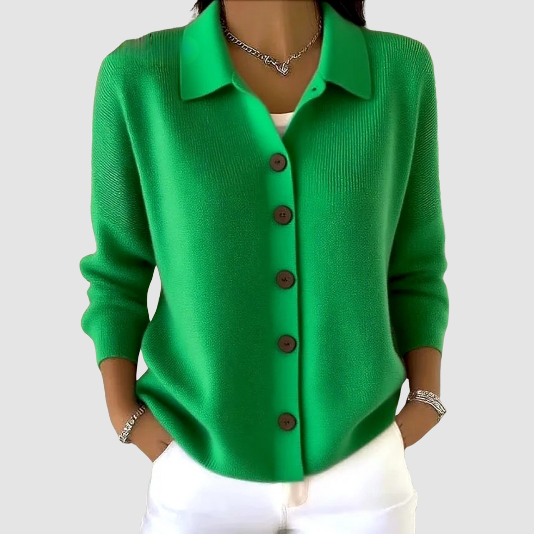 Riah | Women's Lapel Collar Button-Up Knit Cardigan
