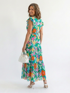 Stylish floral midi dress women V-neck tiered flowy summer wear