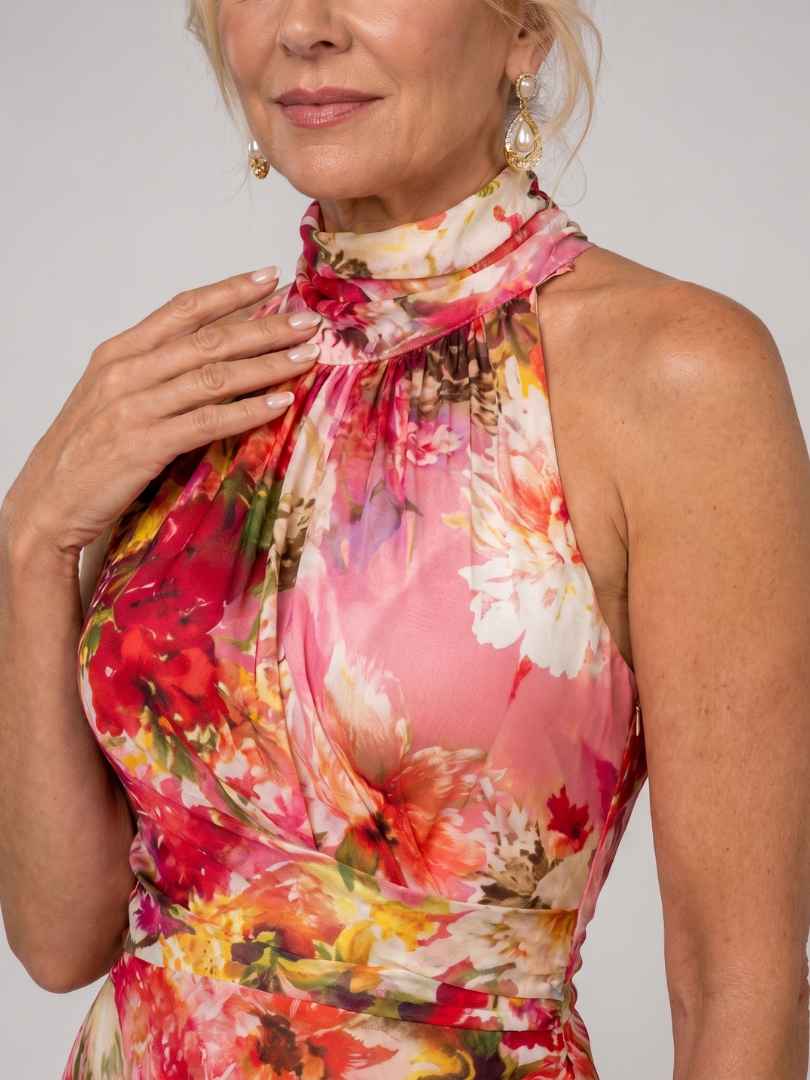 Halter Neck Maxi Dress - Floral Print Elegant Summer Style for Women