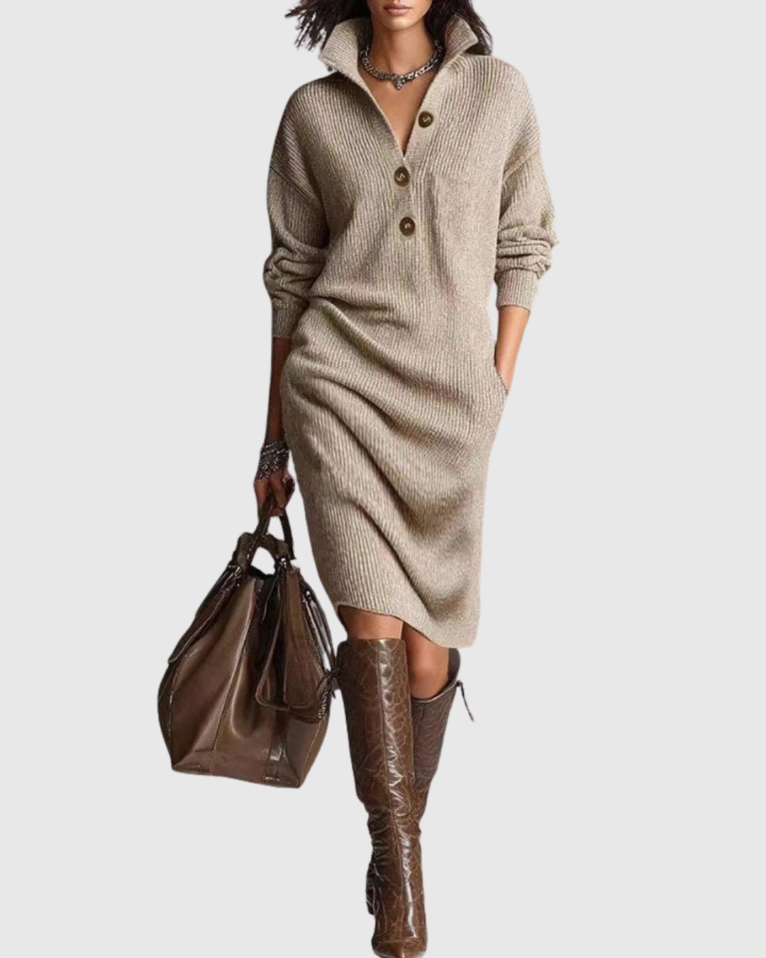 Stylish Wool Midi Dress – Knitted Comfort with an Elegant Touch