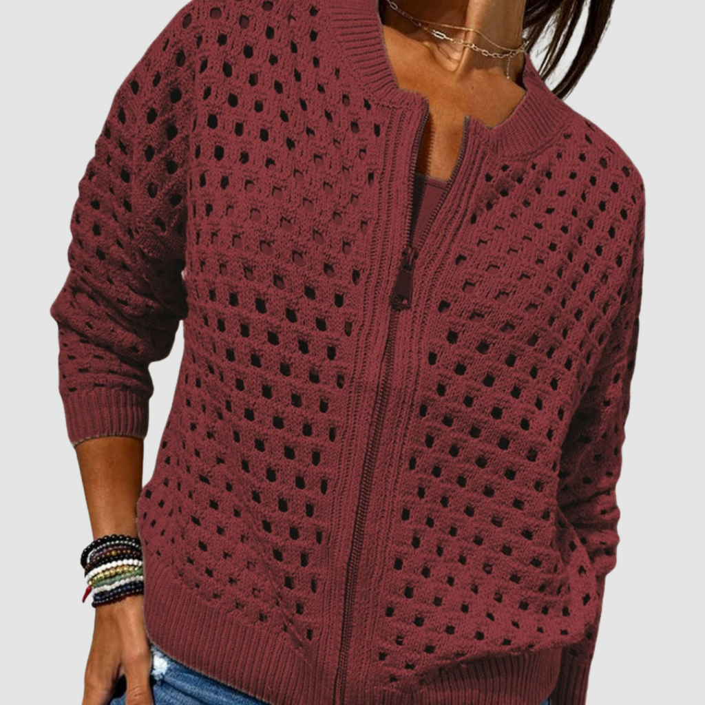 Desiree | Women's Hollow-Knit Zip Cardigan