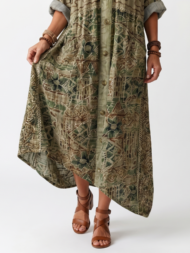 Aleta | Women's Oversized Button-Front Pocket Midi Dress