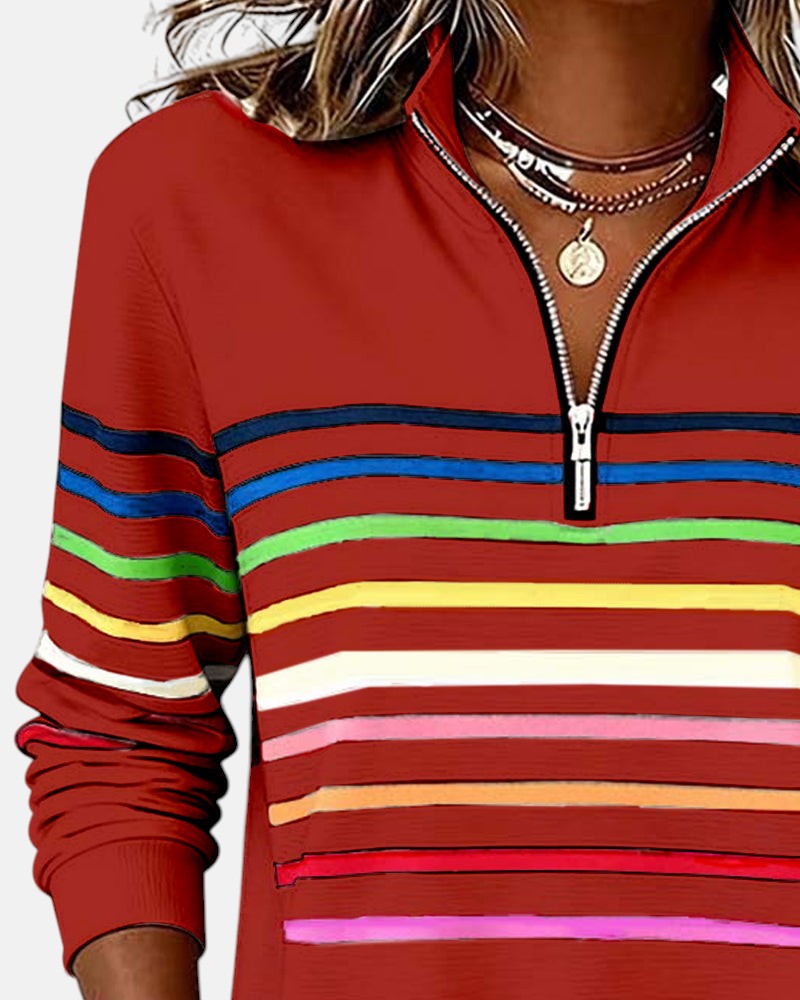 Vienna | Women's Rainbow Striped Half-Zip Sweatshirt