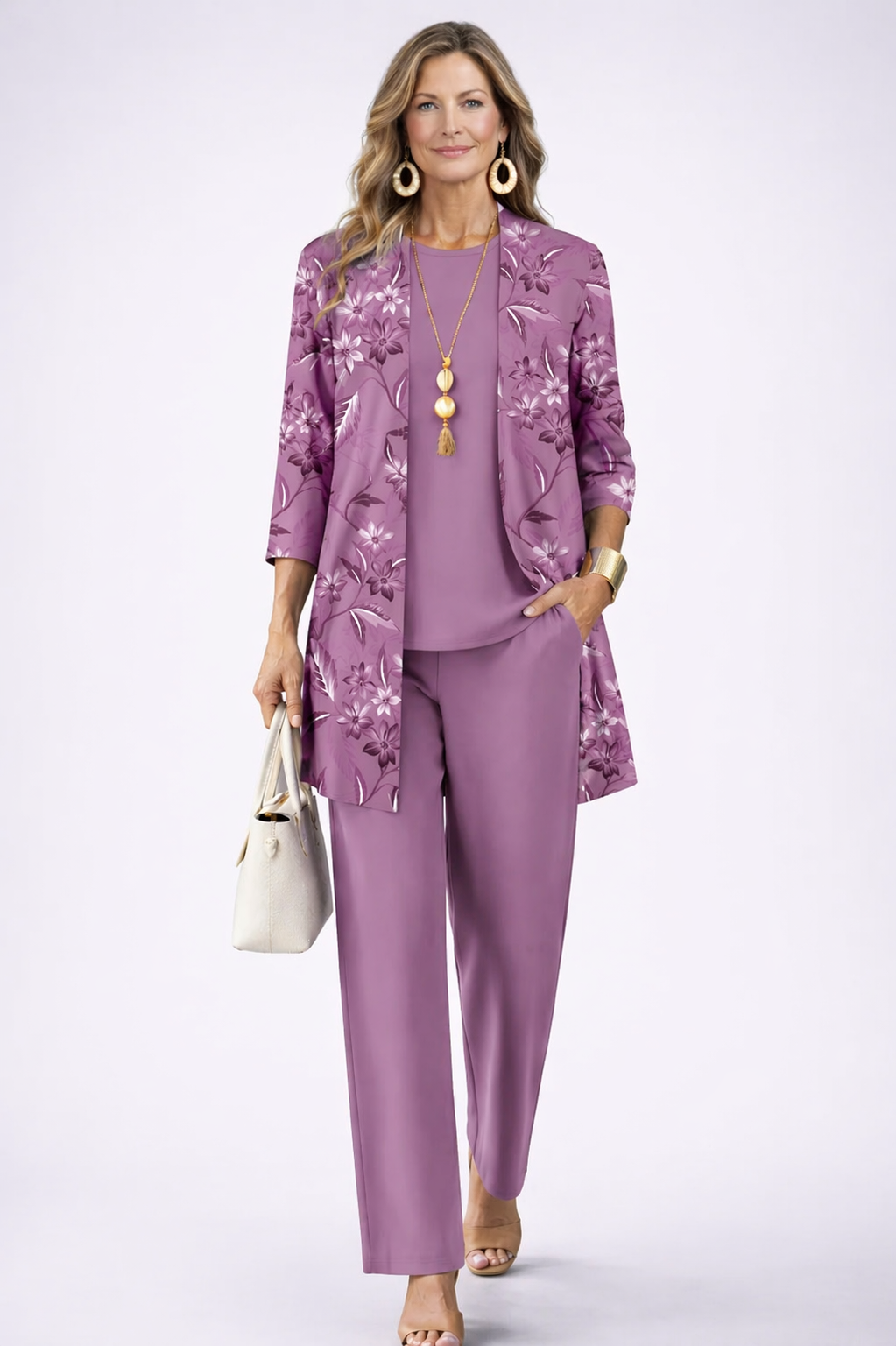 Paula | Women's Patterned Cardigan Three-Piece Set