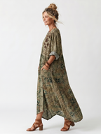 Aleta | Women's Oversized Button-Front Pocket Midi Dress