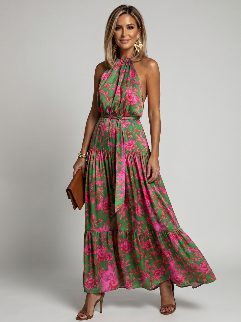 Draped Halter Midi Dress - Elegant Summer Party Style for Women