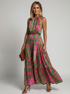 Draped Halter Midi Dress - Elegant Summer Party Style for Women