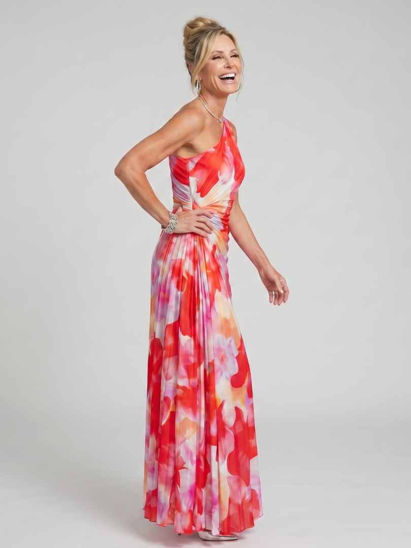 One Shoulder Pleated Midi Dress - Party Elegant Summer Style for Women