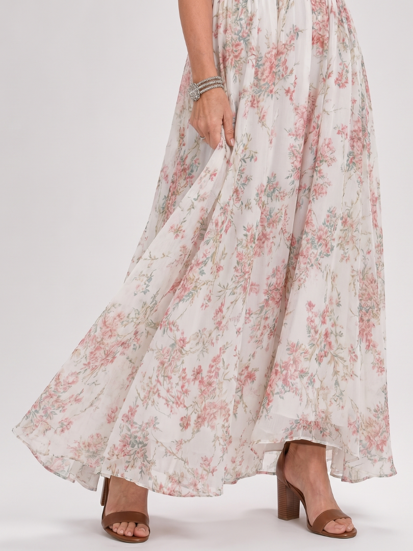 Elegant Floral Print Flowing Midi Dress | Summer Style for Women