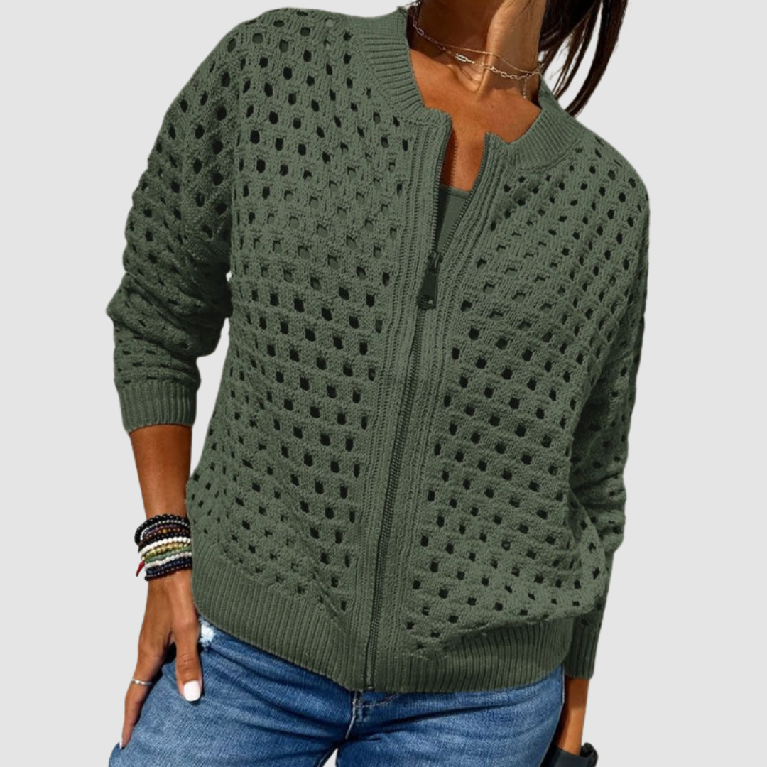 Desiree | Women's Hollow-Knit Zip Cardigan
