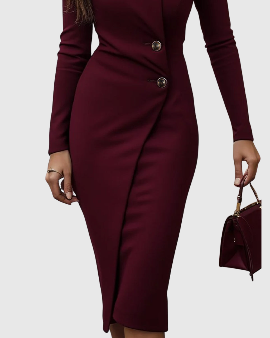 Wrap Midi Dress with Button Details – Elegant and Feminine Silhouette