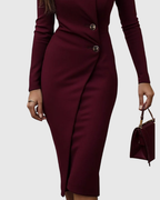 Wrap Midi Dress with Button Details – Elegant and Feminine Silhouette