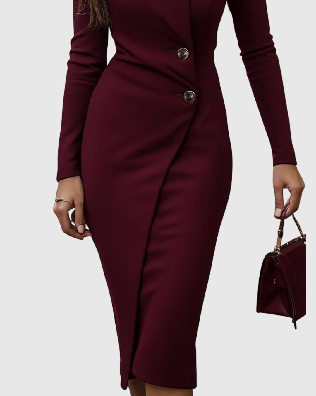 Wrap Midi Dress with Button Details – Elegant and Feminine Silhouette
