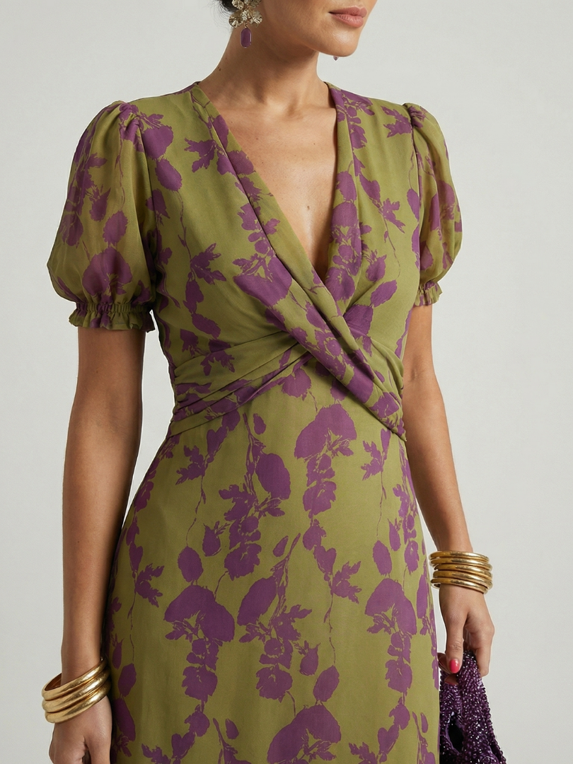 Relaxed Floral Midi Dress - Summer Casual Elegant Style for Women