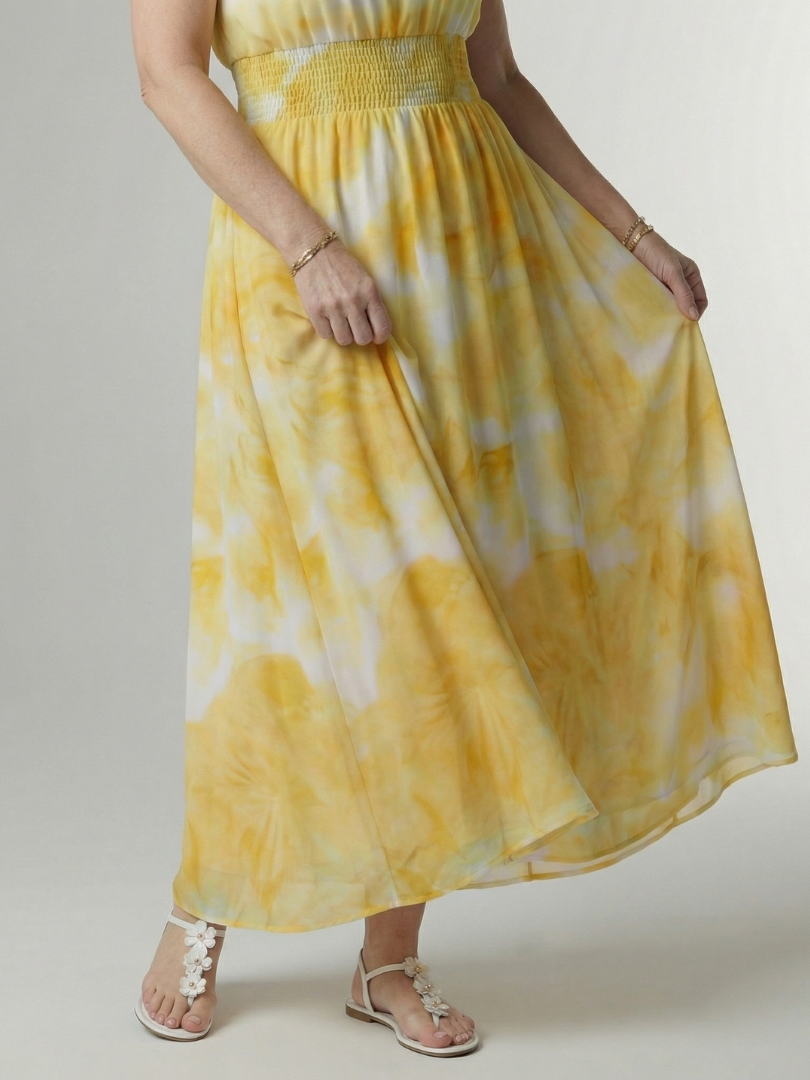 Elegant Gathered Halter Midi Dress | Flowy Summer Style for Women
