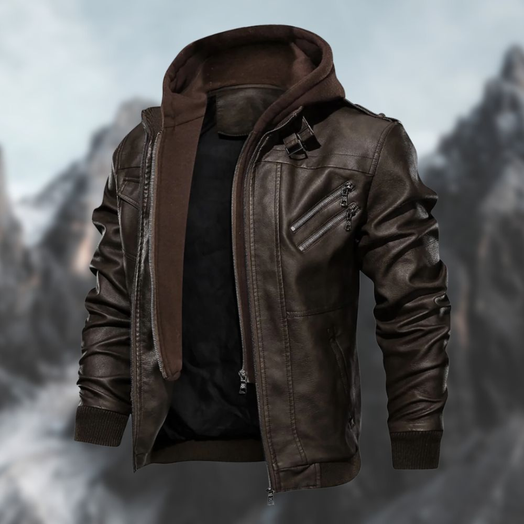 Cason | Men's Hooded Leather Bomber Jacket