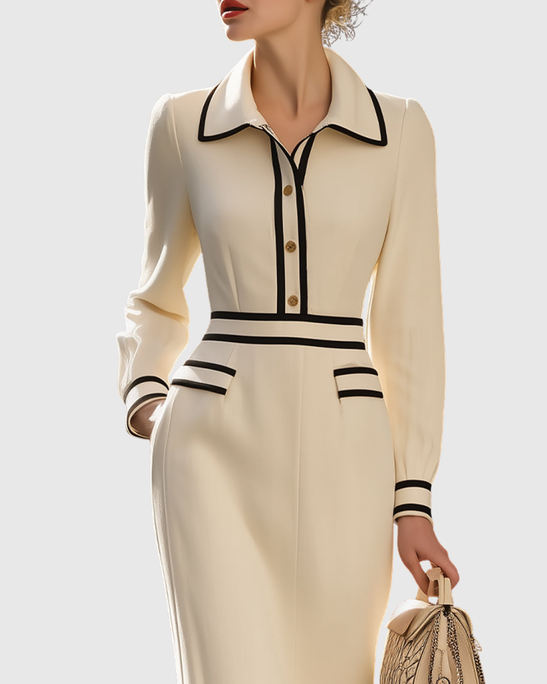 Tailored Midi Dress for Women – Refined Elegance with Modern Details