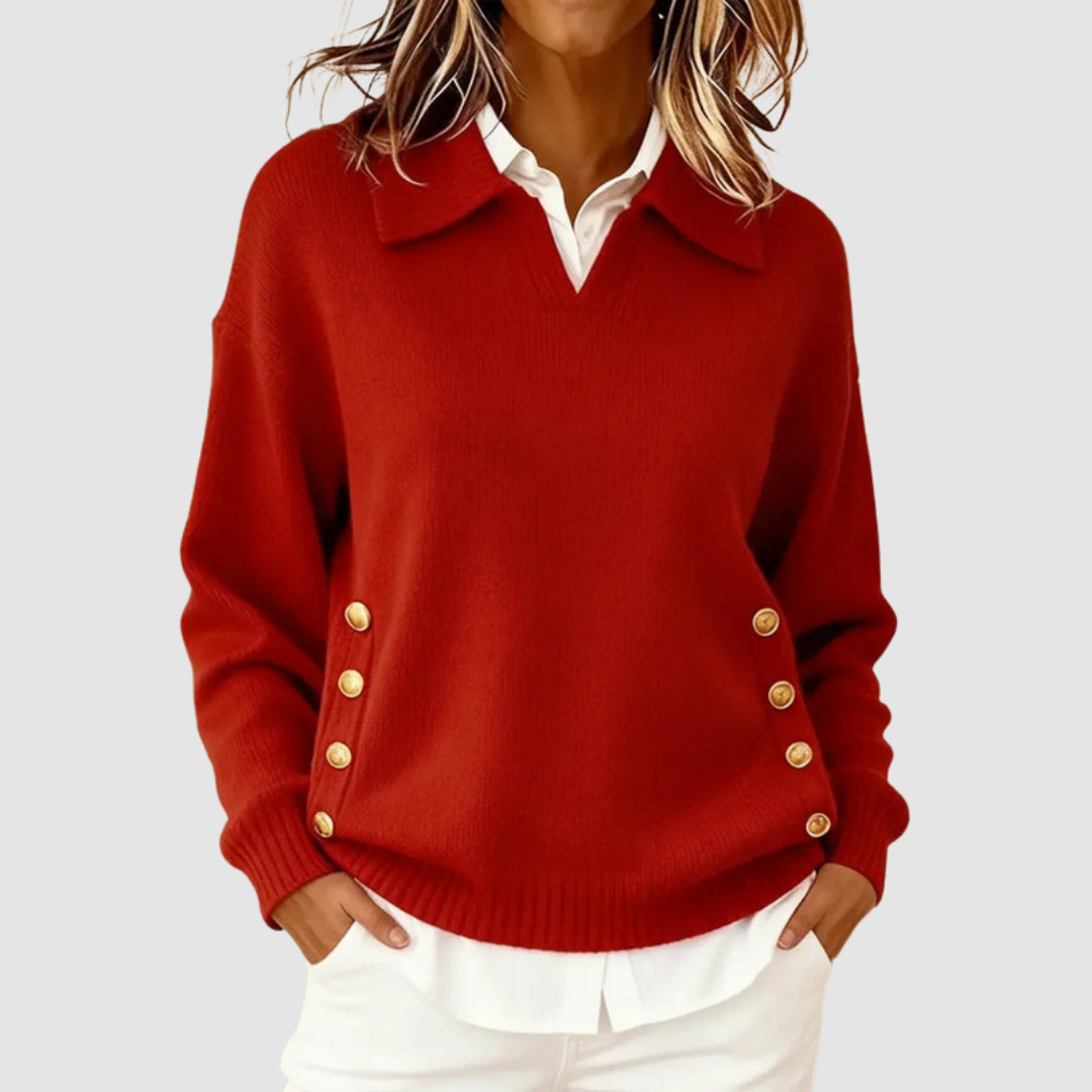 Luisa | Women's Collared V-Neck Knit Sweater