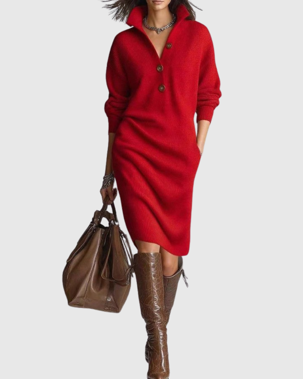 Stylish Wool Midi Dress – Knitted Comfort with an Elegant Touch