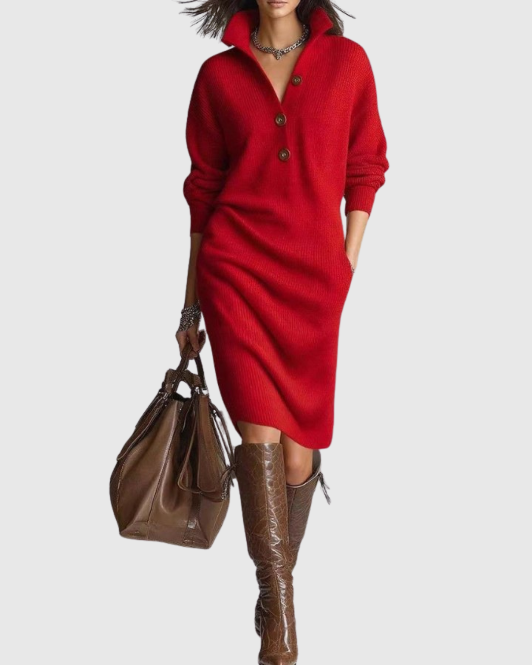 Stylish Wool Midi Dress – Knitted Comfort with an Elegant Touch
