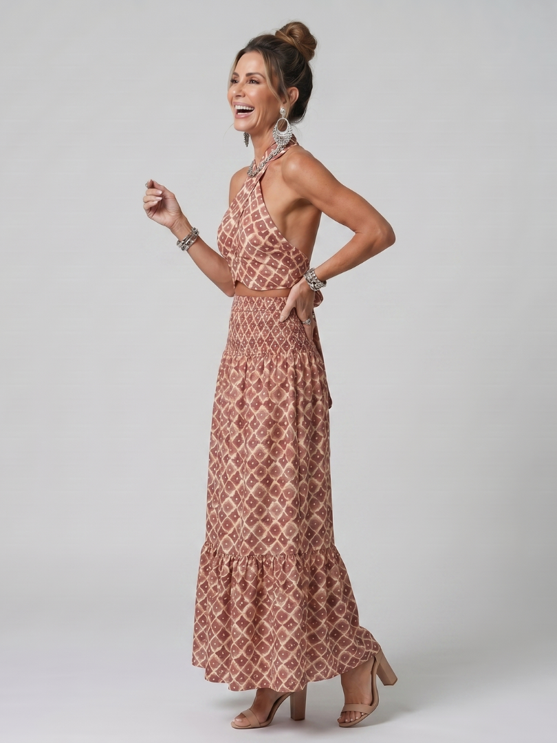Elegant Cross Halter Geometric Cutout Midi Dress | Summer Style for Women