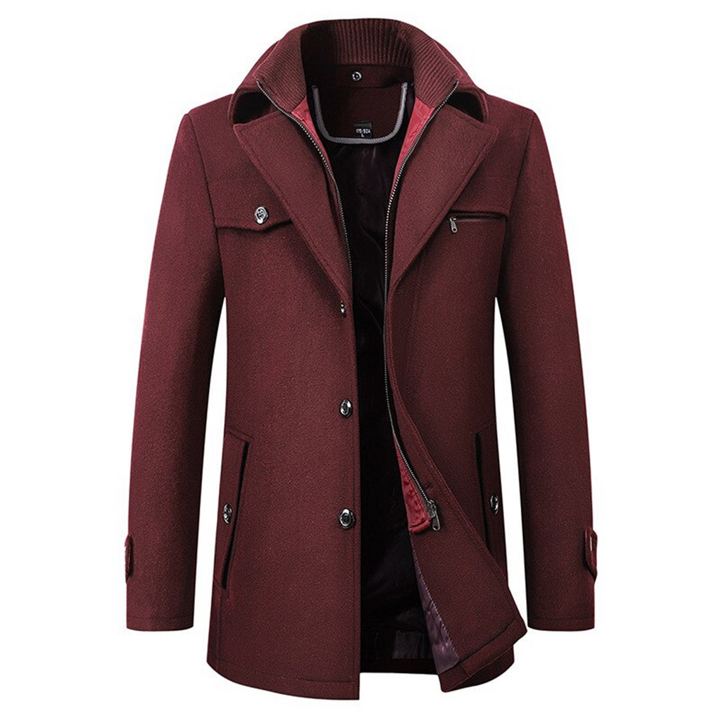 Garrett | Men's Wool Coat with Ribbed Collar