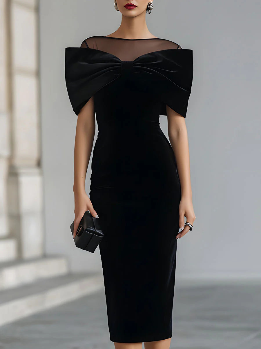 Audrey | Women's Bow Detail Sheer-Neck Evening Dress