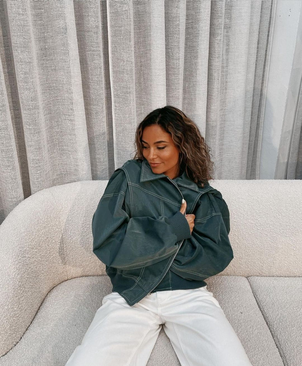 Leone | Women Oversized Faux Leather Bomber Jacket