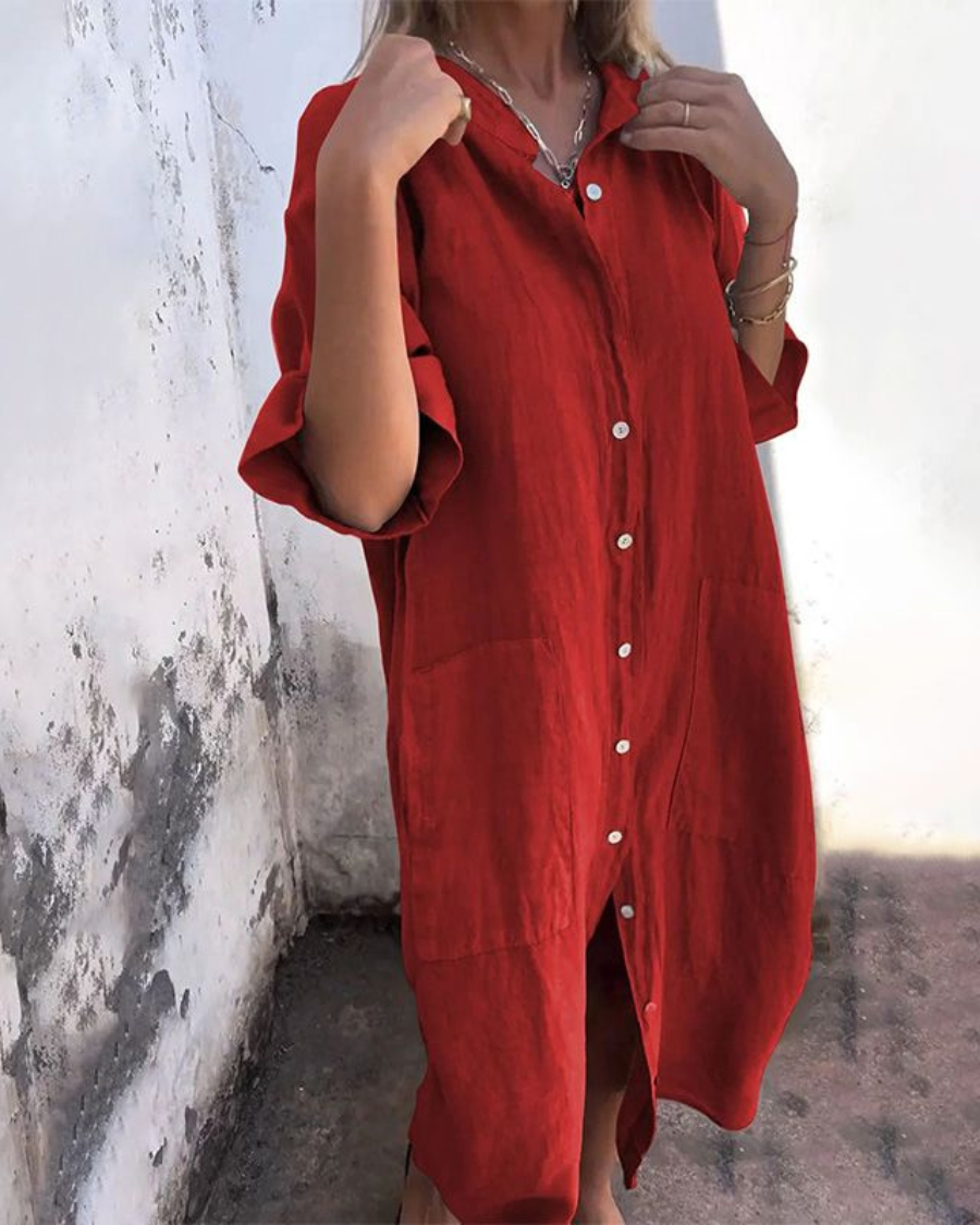 Boho Shirt Dress with Button Down - Summer Elegant Versatile Style