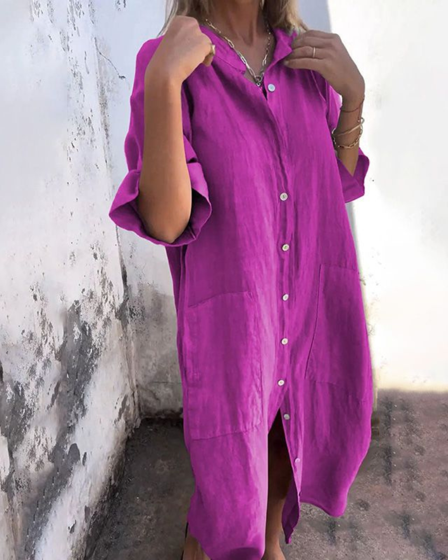 Boho Shirt Dress with Button Down - Summer Elegant Versatile Style