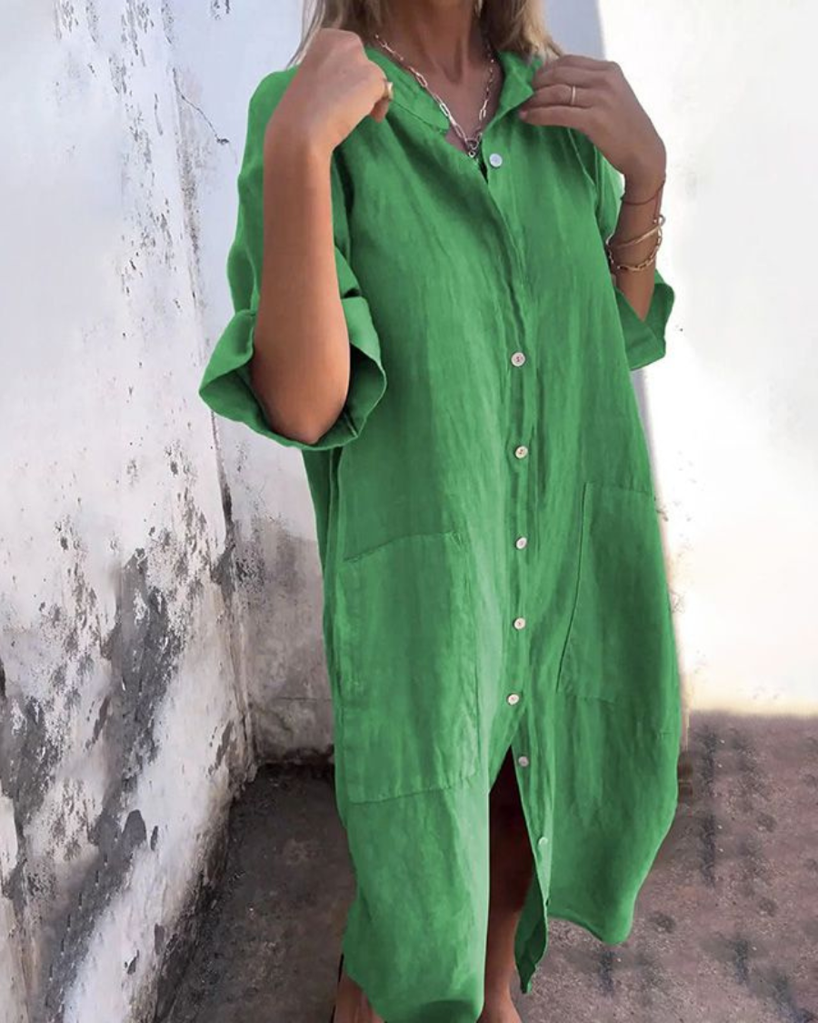 Boho Shirt Dress with Button Down - Summer Elegant Versatile Style