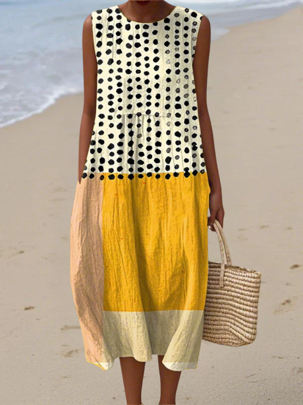 Leah | Women's Polka Colorblock Midi Dress
