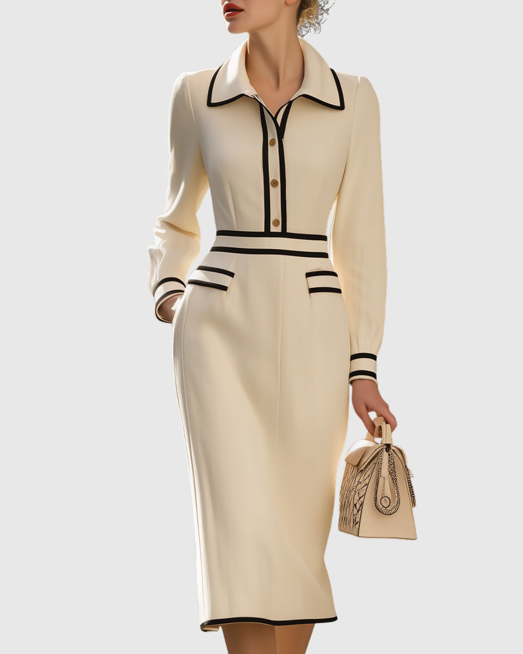 Tailored Midi Dress for Women – Refined Elegance with Modern Details