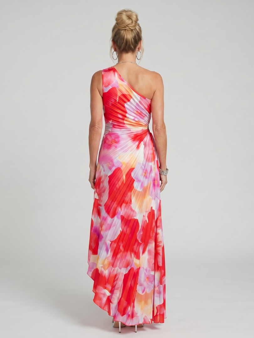 One Shoulder Pleated Midi Dress - Party Elegant Summer Style for Women