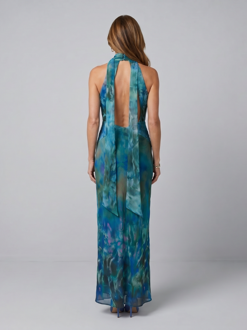 Blue Backless Maxi Dress | Halter Neck Sleeveless Summer Style for Women