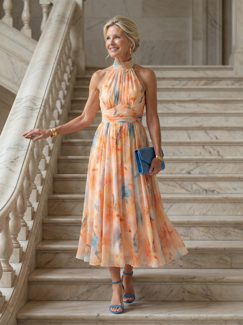 Soft Halter Midi Dress - Summer Elegant Comfortable Style for Women