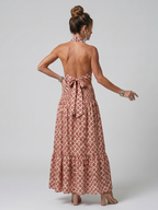 Elegant Cross Halter Geometric Cutout Midi Dress | Summer Style for Women