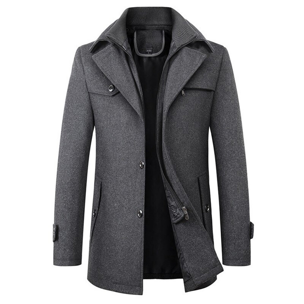 Garrett | Men's Wool Coat with Ribbed Collar