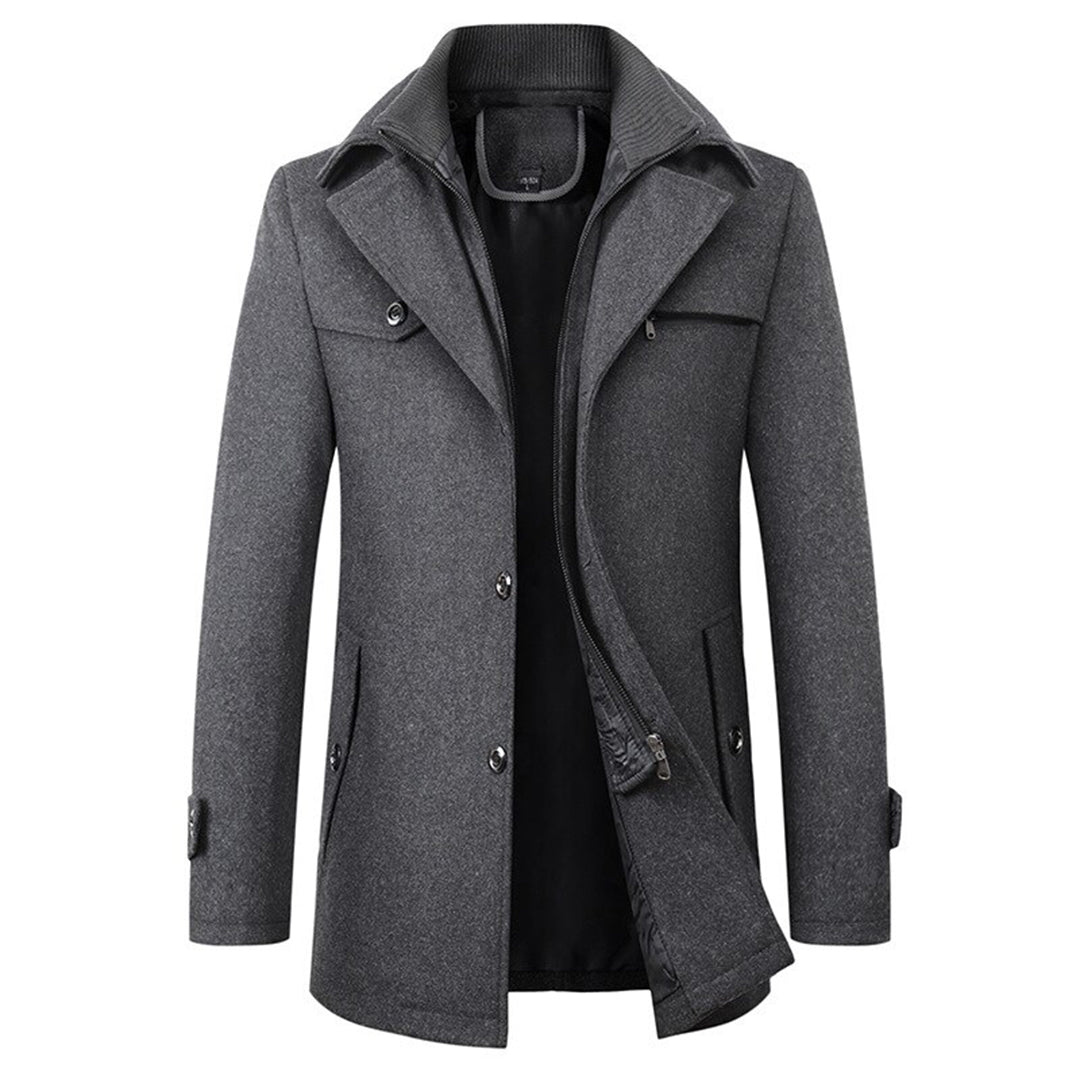 Garrett | Men's Wool Coat with Ribbed Collar