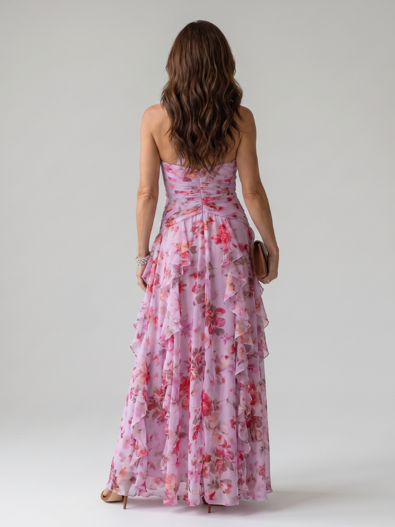 Halter Neck Ruched Bodice Maxi Dress - Floral Boho Summer Style