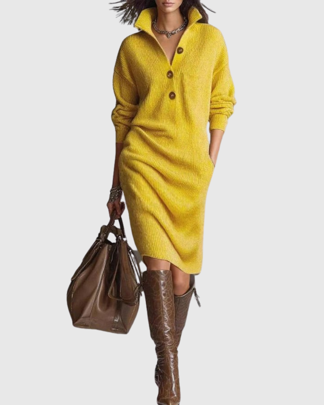 Stylish Wool Midi Dress – Knitted Comfort with an Elegant Touch