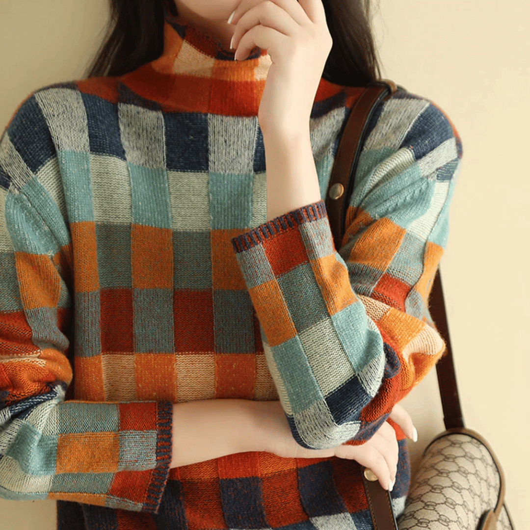 Ravelyn | Women's Cashmere Patchwork Turtleneck Sweater